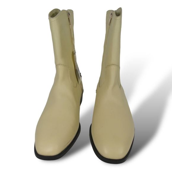 Zara Cream Leather Western Style Mid Calf Boots (40) 9.5 - Picture 3 of 4